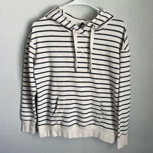 Jo & Co Striped Hoodie Women Medium Black White Pullover Nautical Sweatshirt